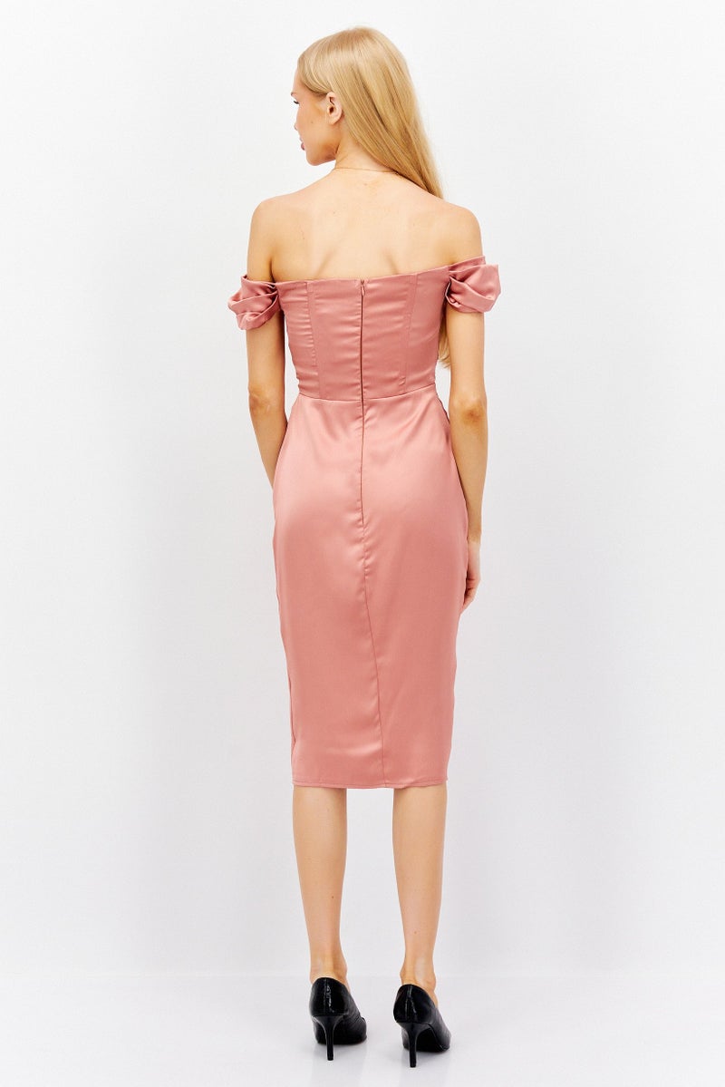 First Distraction The Label Women Petite Plain Midi Dress, Pink - Image 4